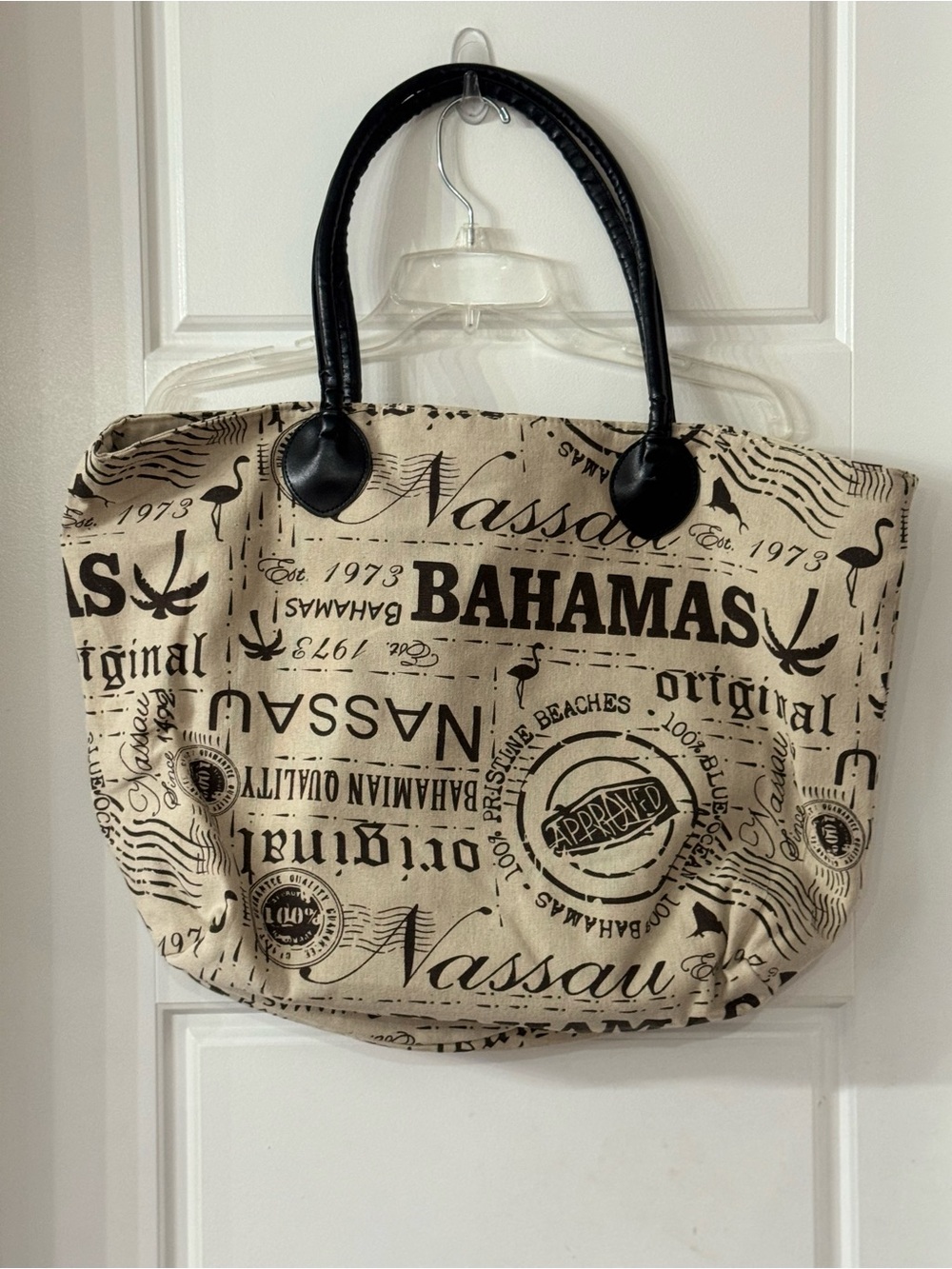 Bahamas Canvas Tote Bag with Black Handles